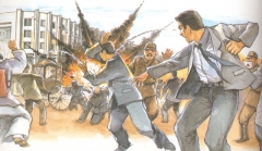 이봉창 의사가 1932년 일왕이 탄 마차에 폭탄을 던지는 장면.