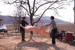 예천군 호명면사무소 직원들이 금릉리 홀몸어르신 댁을 방문해 주변청소 및 가재도구를 정돈하고 있다.