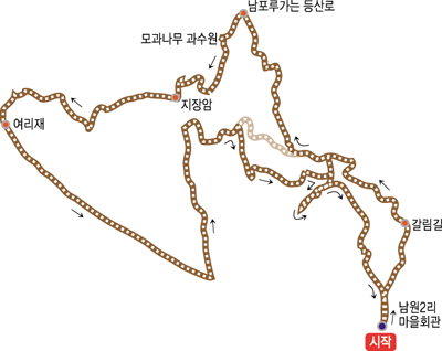 [팔공산 자락 걷기 좋은길 .16] ‘남원2리회관 앞∼모과나무 과수원∼지장암∼여리재∼현방마을 입구∼원점’ 코스