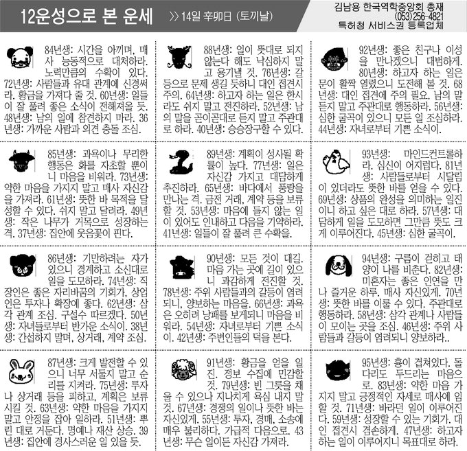 [12운성으로 본 오늘의 운세] 14일 辛卯日 (토끼날) (오늘의 띠별 운세) (생년월일 운세)