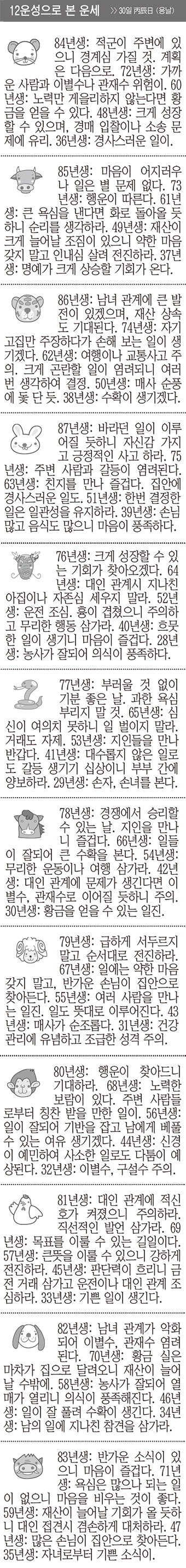[12운성으로 본 오늘의 운세] 30일 丙辰日 (용날) (오늘의 띠별 운세) (생년월일 운세)