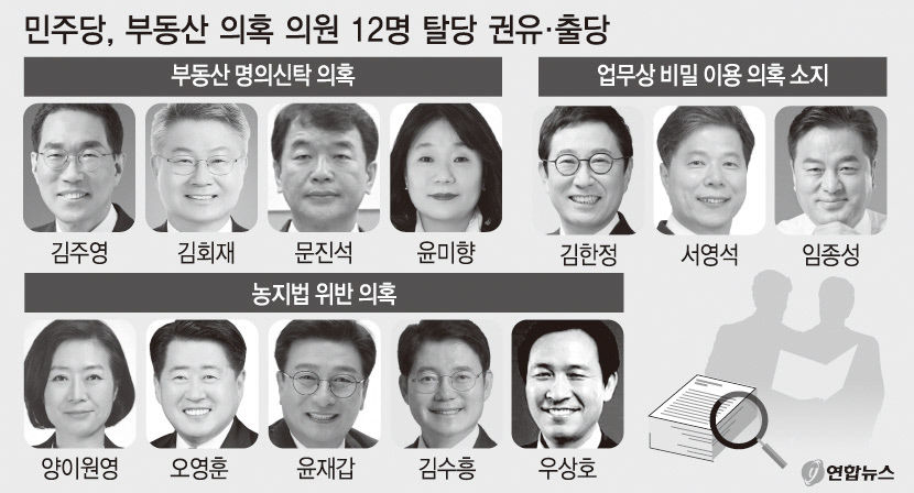 민주당, 부동산 의혹 의원 12명 전원 탈당권유·출당 초강수(종합)