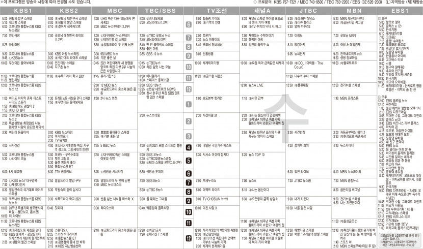 12월1일(수) TV 편성표