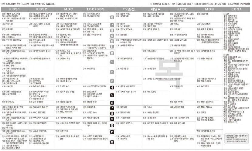12월2일(목) TV 편성표