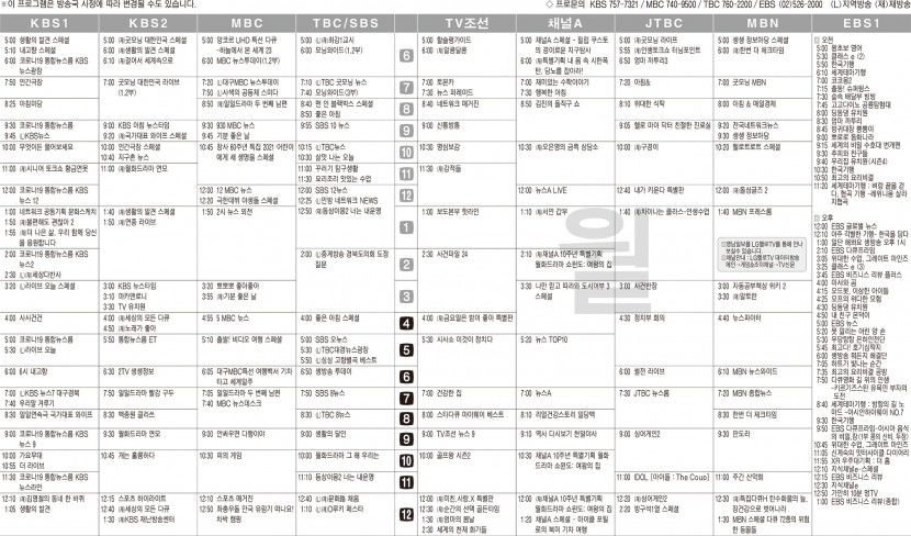 12월6일(월) TV 편성표