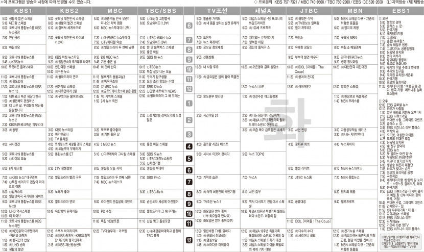 12월7일(화) TV 편성표