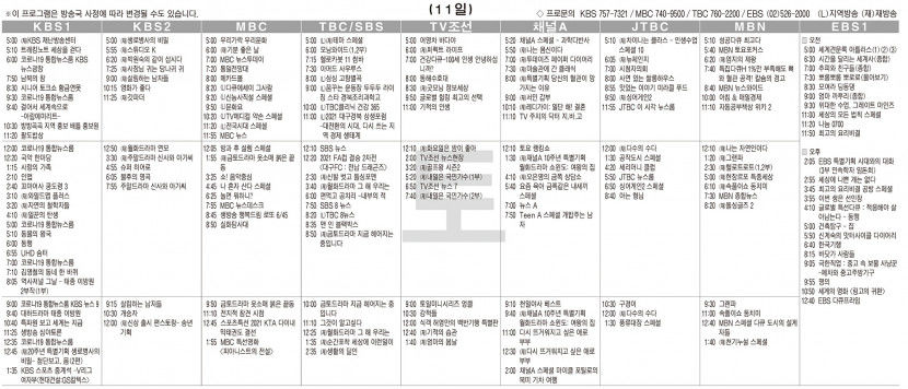 12월11일(토) TV 편성표