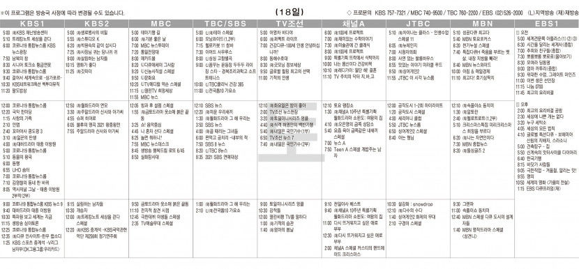 12월18일(토) TV 편성표