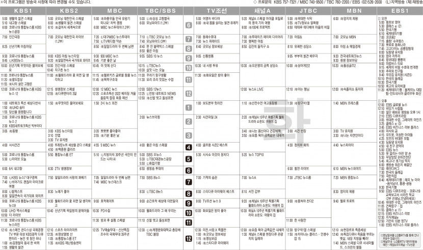 1월4일(화) TV 편성표