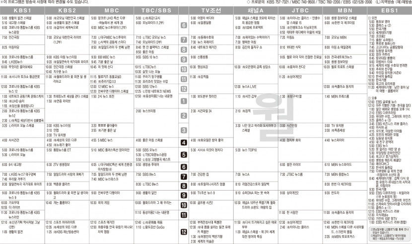 1월10일(월) TV 편성표