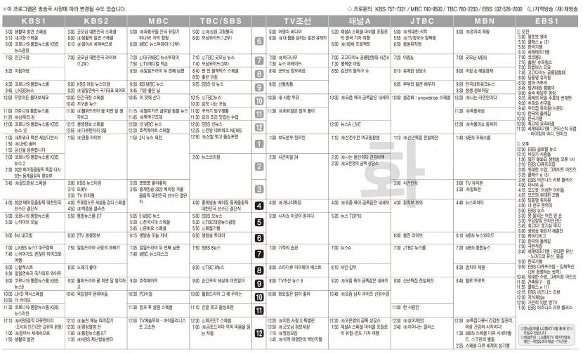 1월25일(화) TV 편성표