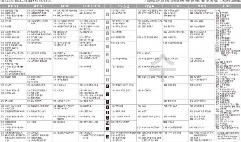 1월26일(수) TV 편성표