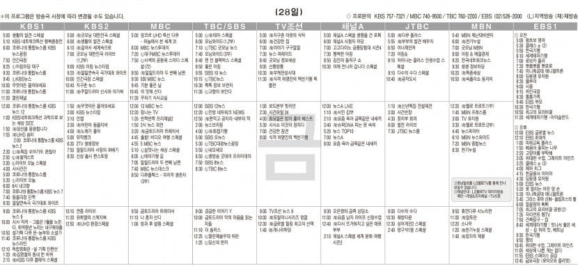 1월28일(금) TV 편성표