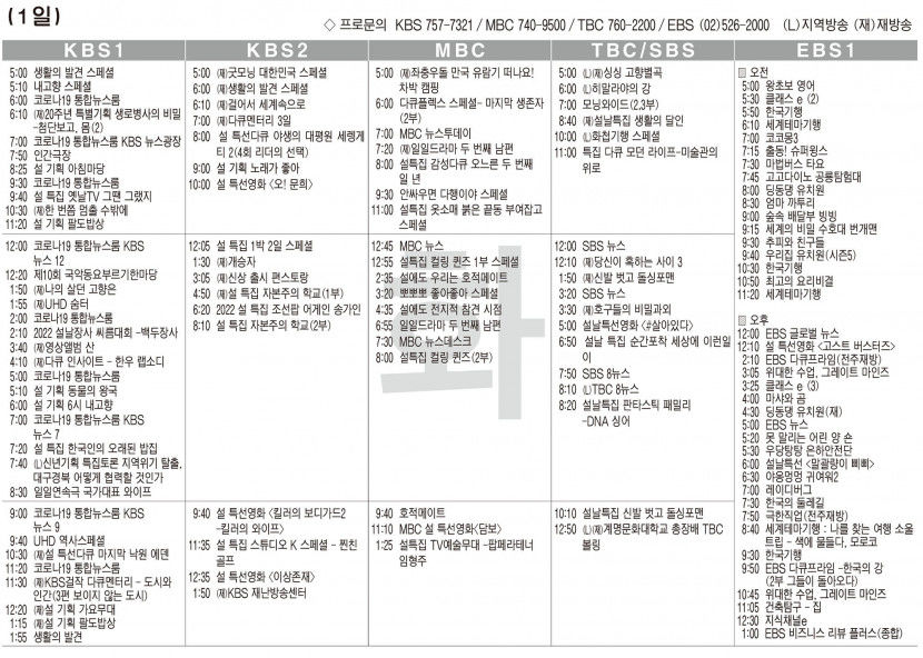 2월1일(화) TV 편성표