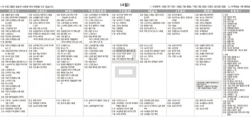 2월4일(금) TV 편성표