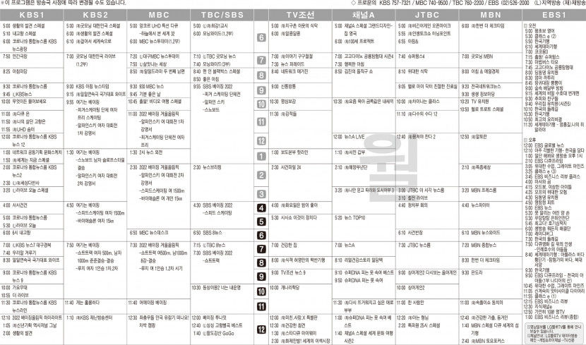 2월7일(월) TV 편성표