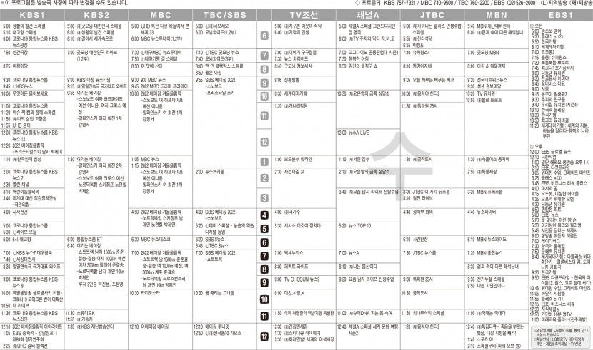2월9일(수) TV 편성표