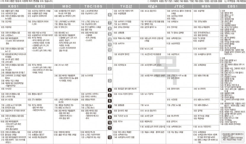 2월10일(목) TV 편성표