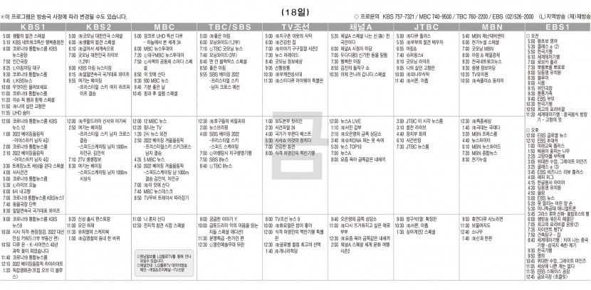 2월18일(금) TV 편성표
