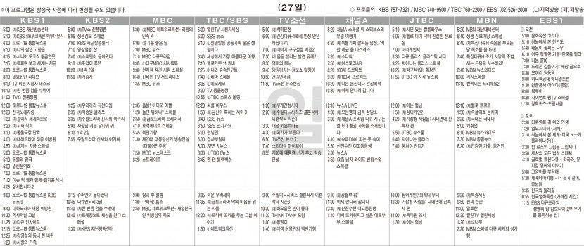 2월27일(일) TV 편성표
