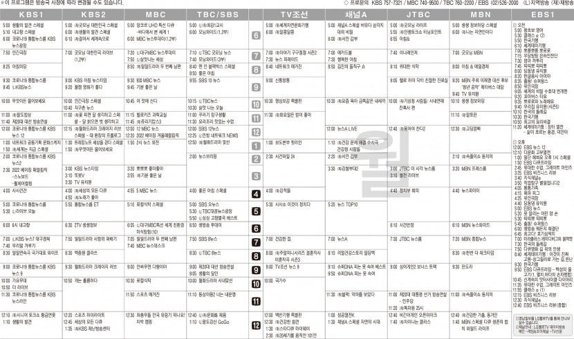 3월7일(월) TV 편성표