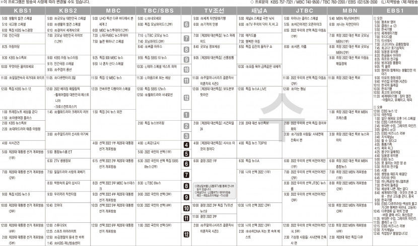 3월9일(수) TV 편성표