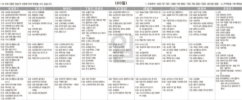 3월20일(일) TV 편성표