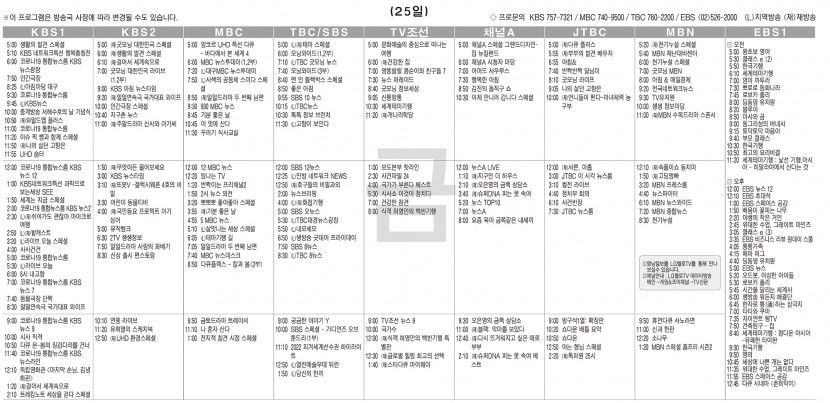 3월25일(금) TV 편성표