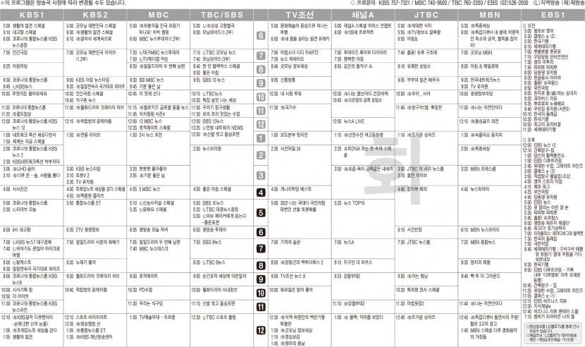 4월5일(화) TV 편성표