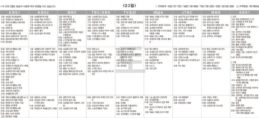 4월23일(토) TV 편성표
