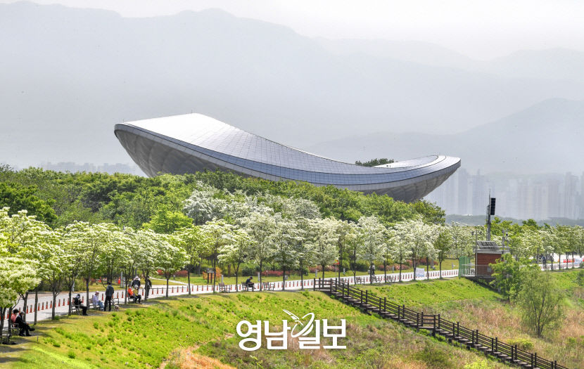 [달성 12경, 색다른 매력에 빠지다] (6) 물 문화 상징 건축물 디아크, 바닷속 고래가 튀어오르는 듯…자연과 건축이 만나 예술이 되다