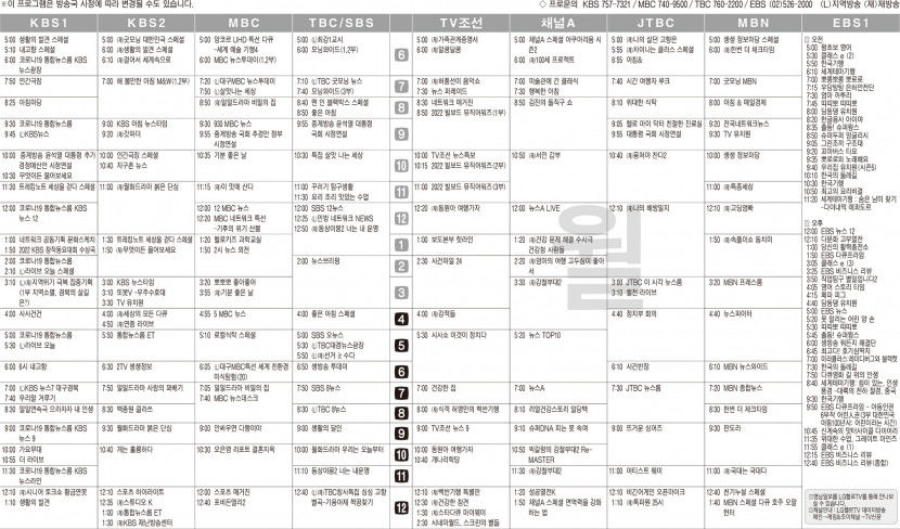 5월16일(월) TV 편성표