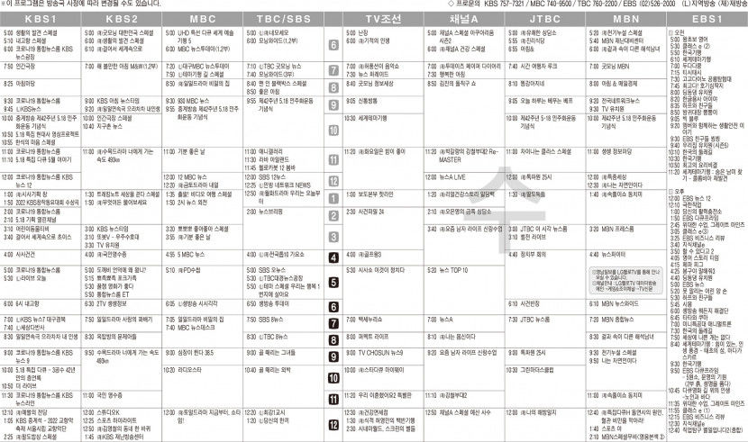 5월18일(수) TV 편성표