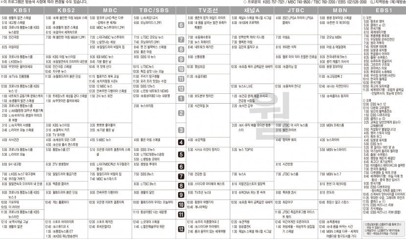 6월20일(월) TV 편성표