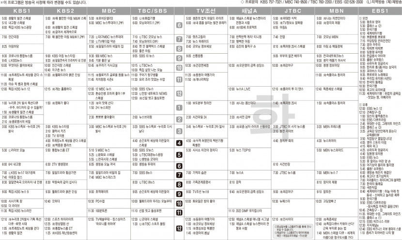 6월21일(화) TV 편성표