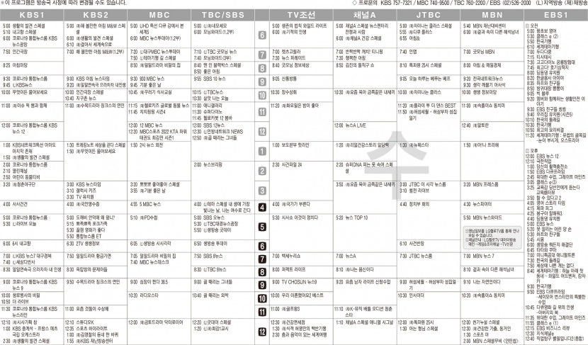 6월22일(수) TV 편성표