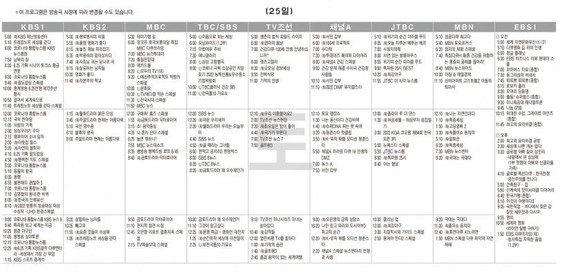 6월25일(토) TV 편성표