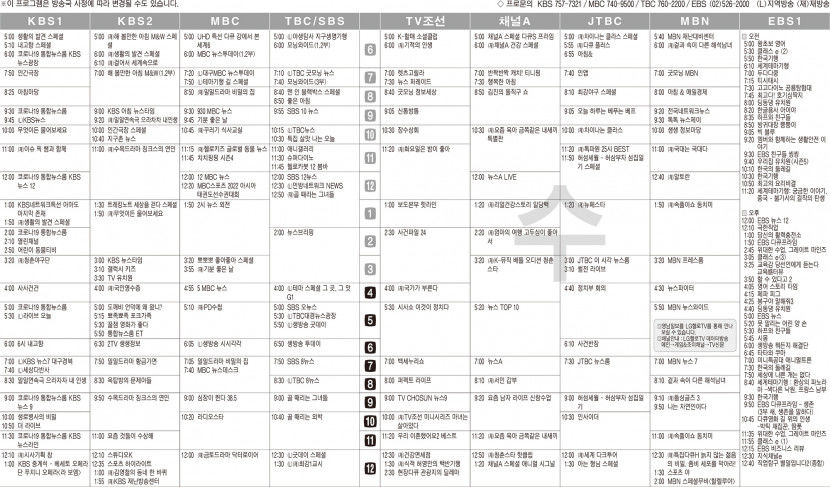 6월29일(수) TV 편성표