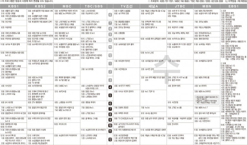 7월6일(수) TV 편성표