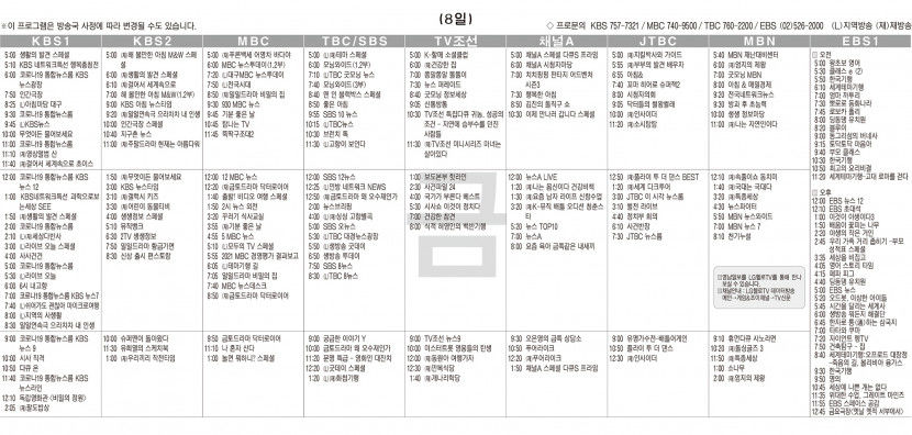 7월8일(금) TV 편성표