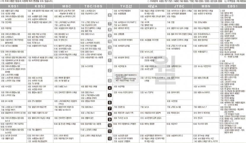 8월29일(월) TV 편성표