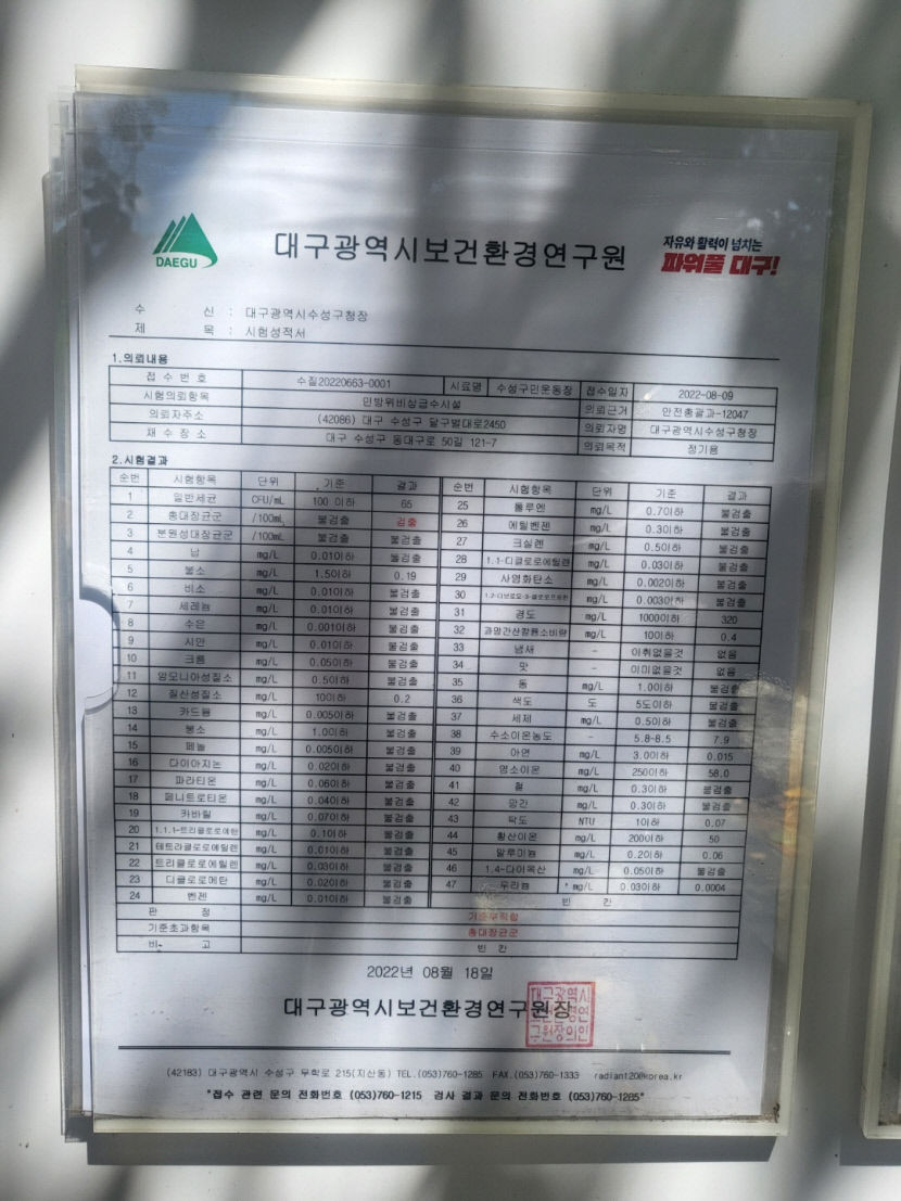 [뉴스後] 구민운동장 인근 급수시설 악취 민원…수성구 비상급수시설 수질 양호, 역한 냄새는 잔류염소 때문