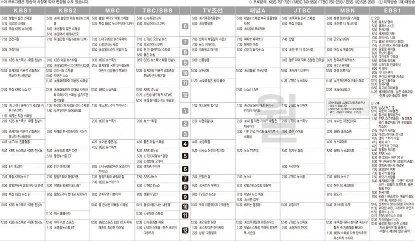 9월5일(월) TV 편성표