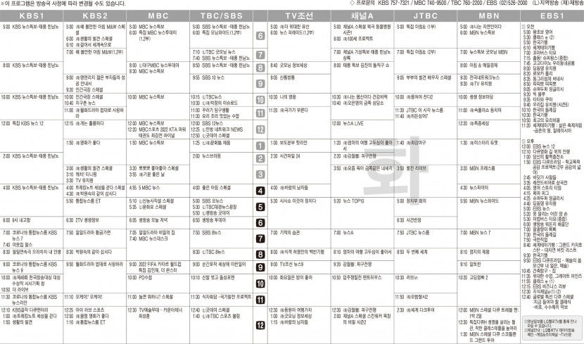 9월6일(화) TV 편성표