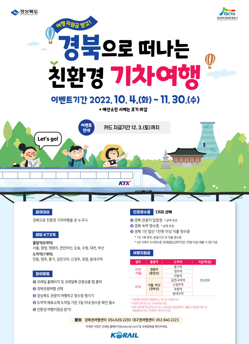 축제의 계절 가을, 기차타고 경북 여행하면 혜택 쏠쏠