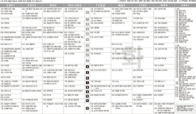 10월4일(화) TV 편성표