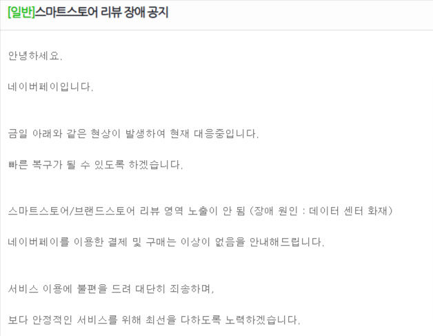 카카오 이어 네이버도 서비스 장애…다른 서비스 이상 없어