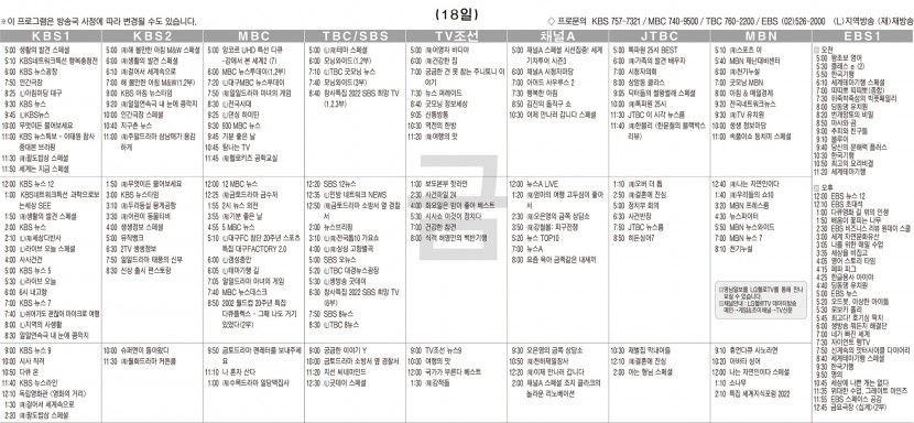 11월18일(금) TV 편성표