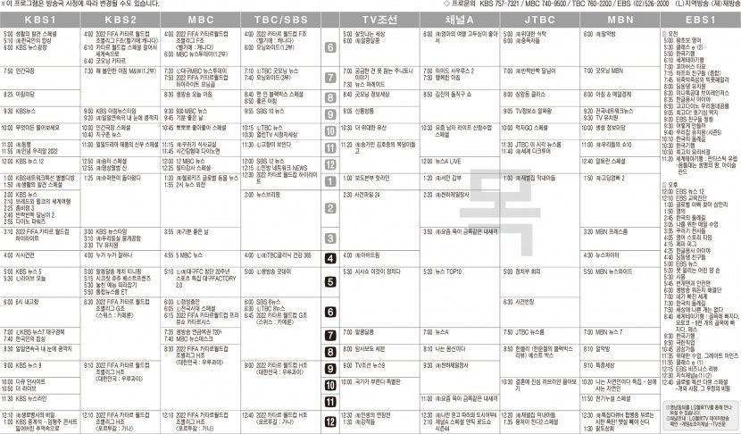 11월24일(목) TV 편성표