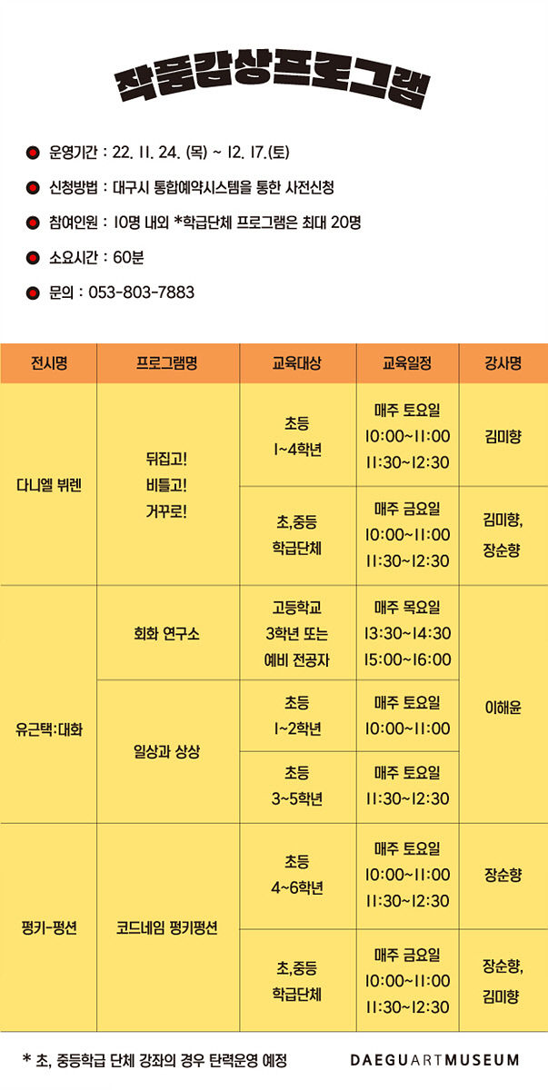 대구미술관, 어린이·청소년 대상 작품감상프로그램 운영